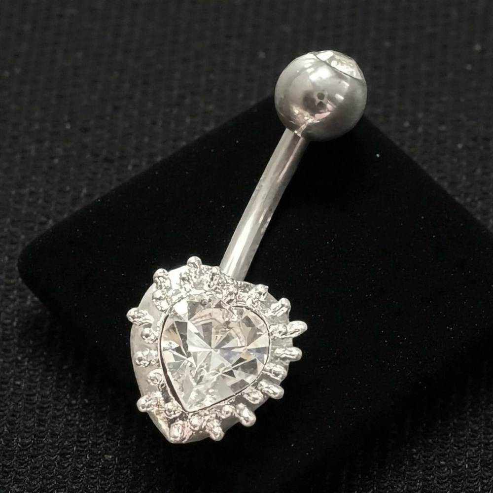 Heart Gemstone Curved Barbell For Navel Piercing - 14g 3/8 Body Piercing Jewelry